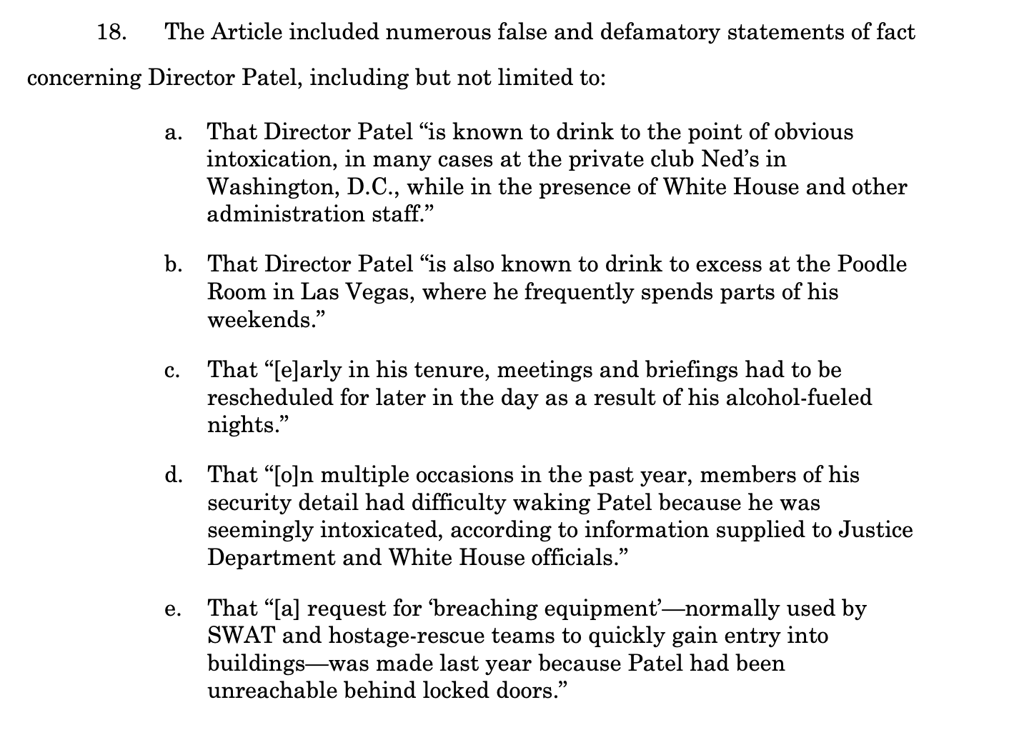 Text discussing allegations against Director Patel astir  drinking habits and delays successful  meetings, citing aggregate  incidents and information    concerns