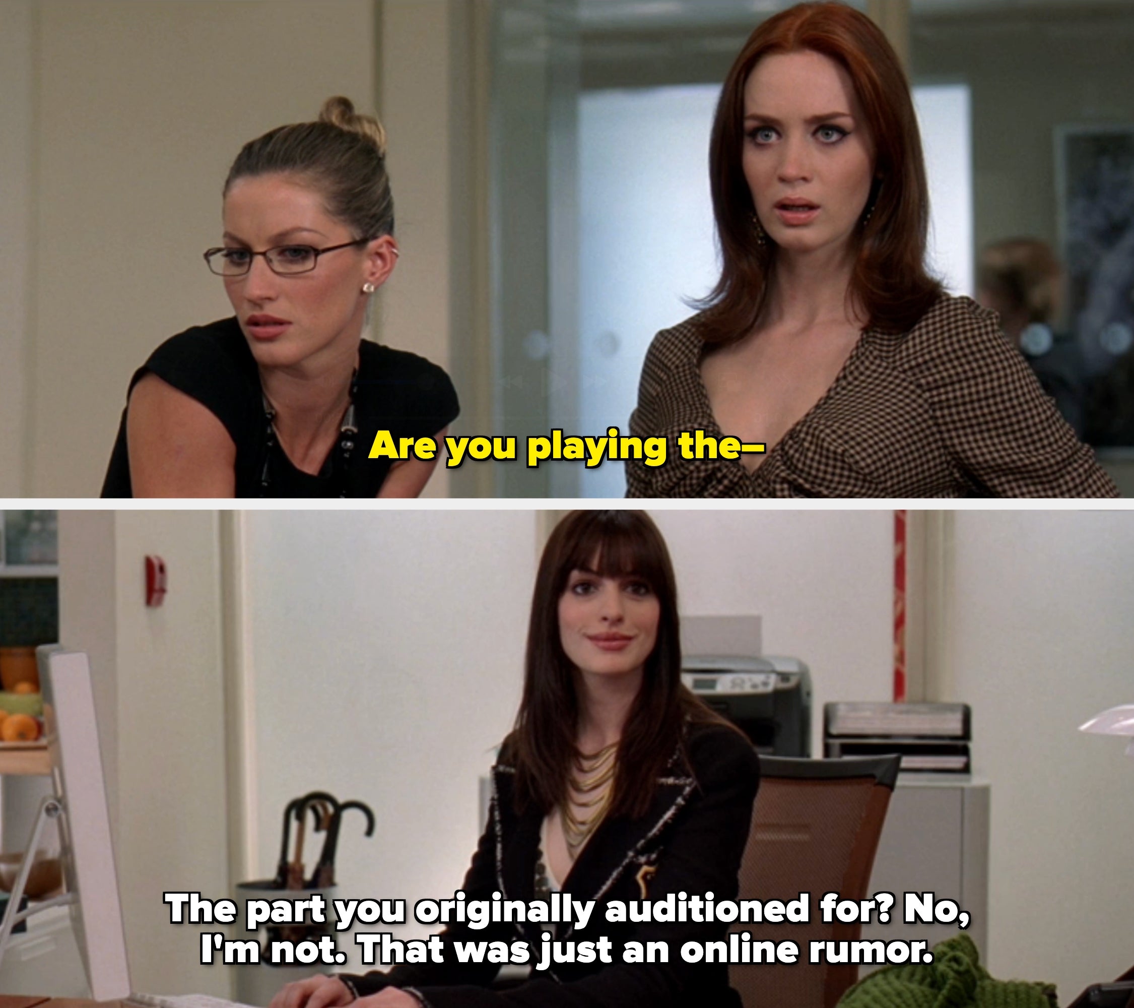 Two women successful  an office, 1  wearing glasses with her hairsbreadth  up, the different   with escaped   hairsbreadth  and a amazed  expression