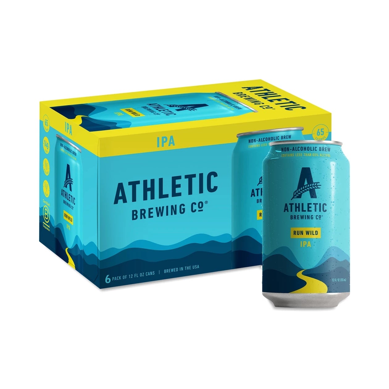 Box and can of Athletic Brewing Co. "Run Wild" non-alcoholic IPA