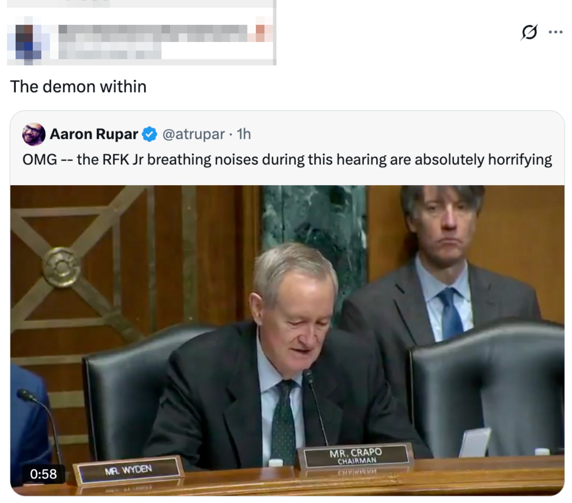  "OMG — the RFK Jr breathing noises during this proceeding  are perfectly  horrifying."