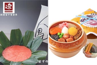 左側は、ますのすし本舗 源の「ますの寿司」、右側は、おぎのやの「峠の釜めし」