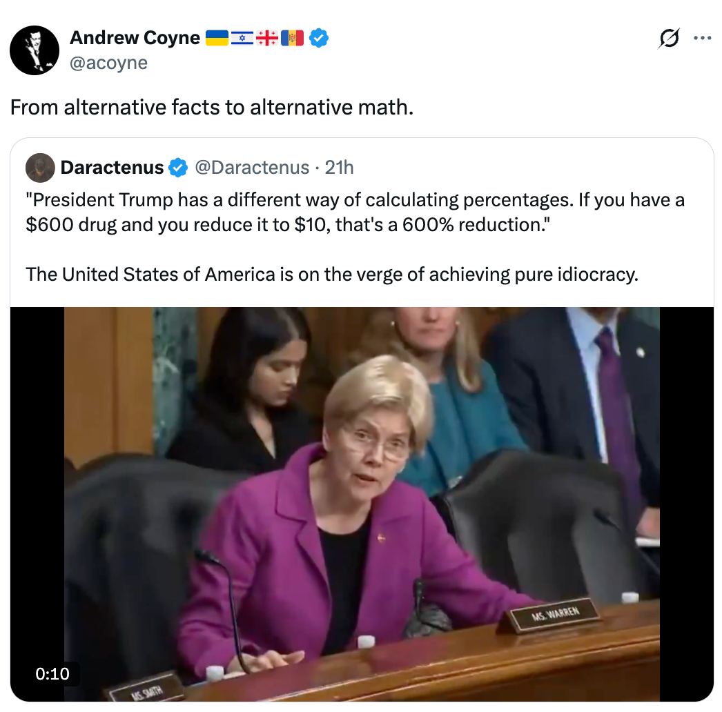 A tweet mocks a politician's mathematics  mistake  astir  percent  reduction, highlighting it arsenic  an illustration  of spreading misinformation