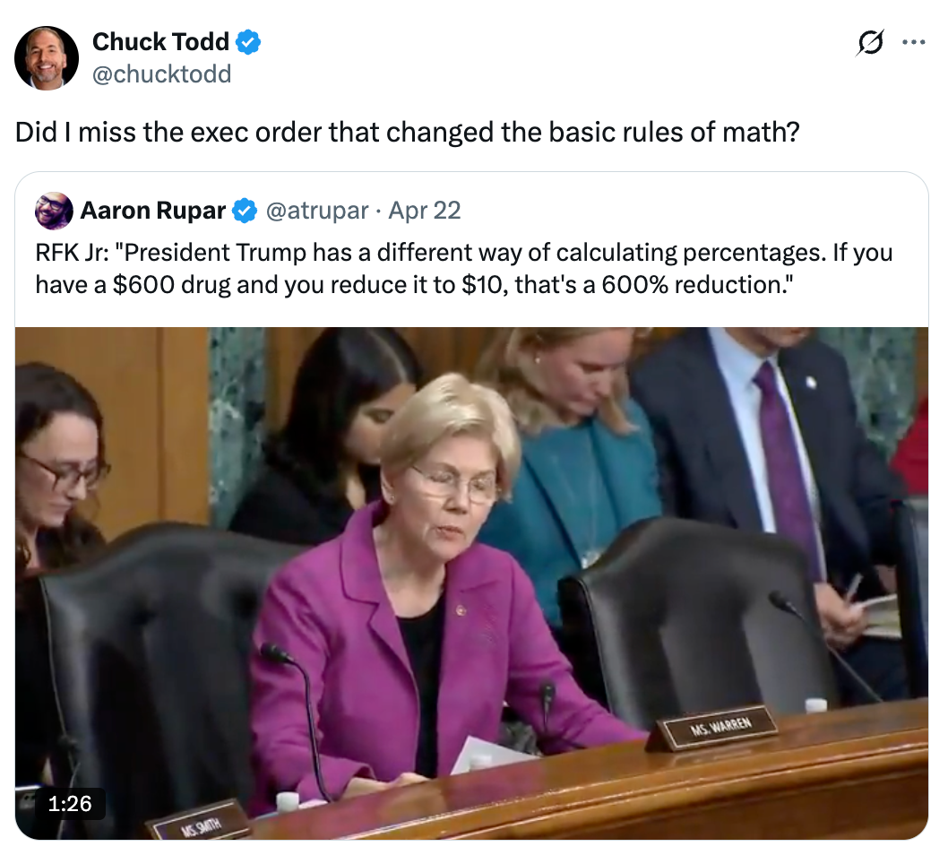 Screenshot of a tweet by Chuck Todd commenting connected  a video of a legislature  hearing, featuring senators and officials discussing percentages