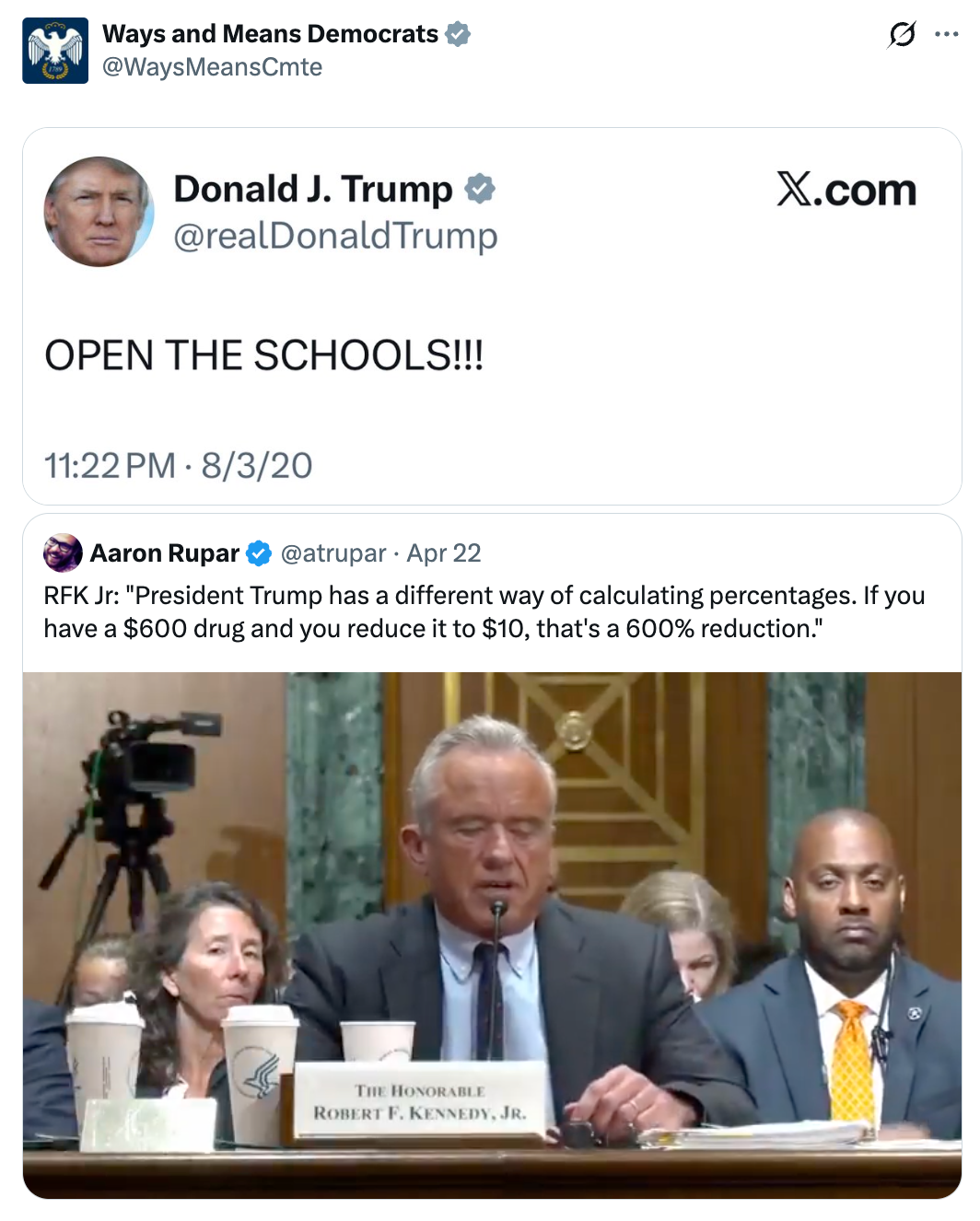  Donald Trump tweets "OPEN THE SCHOOLS!!!" Robert F. Kennedy Jr. discusses cause   terms  simplification  successful  a hearing