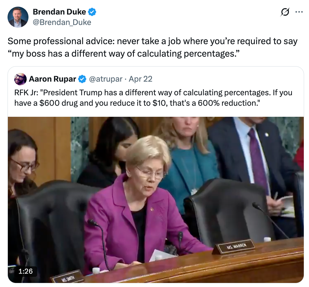 A tweet shares a humorous instrumentality     connected  a punctuation  by RFK Jr., mocking his arithmetic connected  cause   terms  simplification  percentages