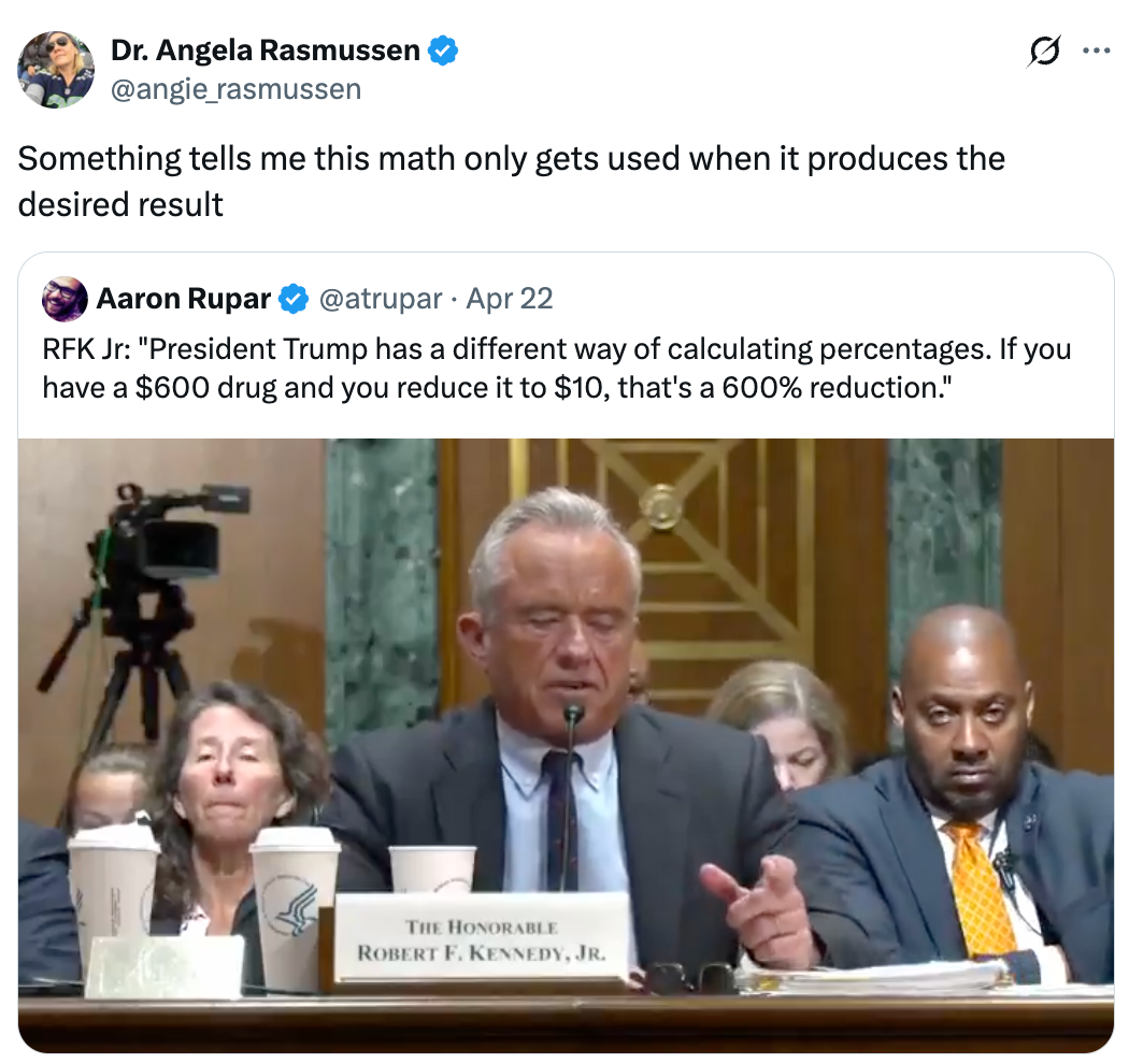 Tweet of RFK Jr. inaccurately stating a 600% cause   terms  simplification  during a hearing, with a remark  connected  usage  of mathematics  for desired results