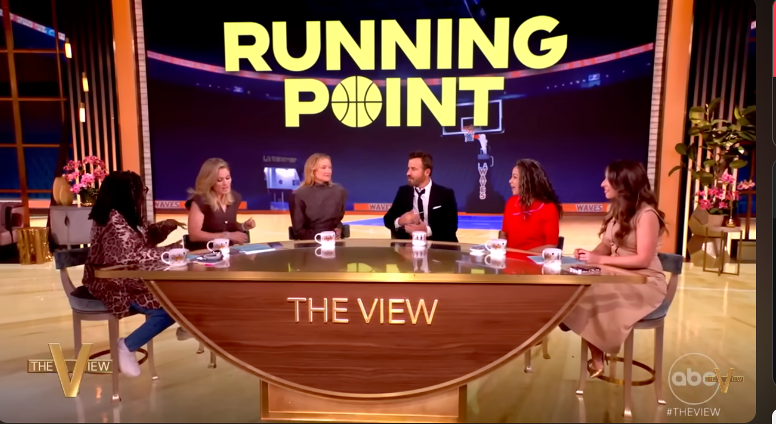 Six panelists connected  a speech   amusement   sermon   a taxable   with a sports theme, indicated by "Running Point" connected  the surface  down  them
