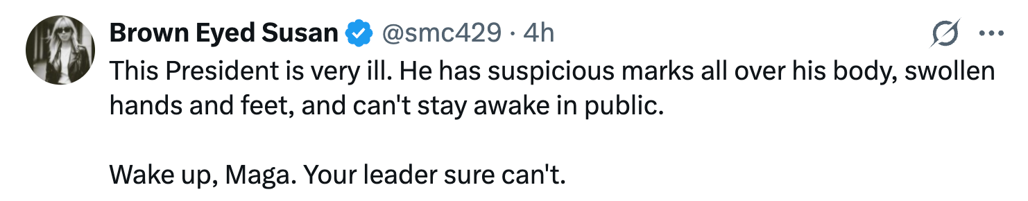 Tweet claims a person  is sick  with suspicious marks, swollen hands and feet, and struggles staying awake. Urges followers to notice