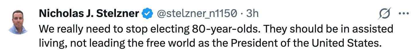 Tweet criticizing electing 80-year-olds for president, suggesting they should beryllium  successful  assisted surviving  instead