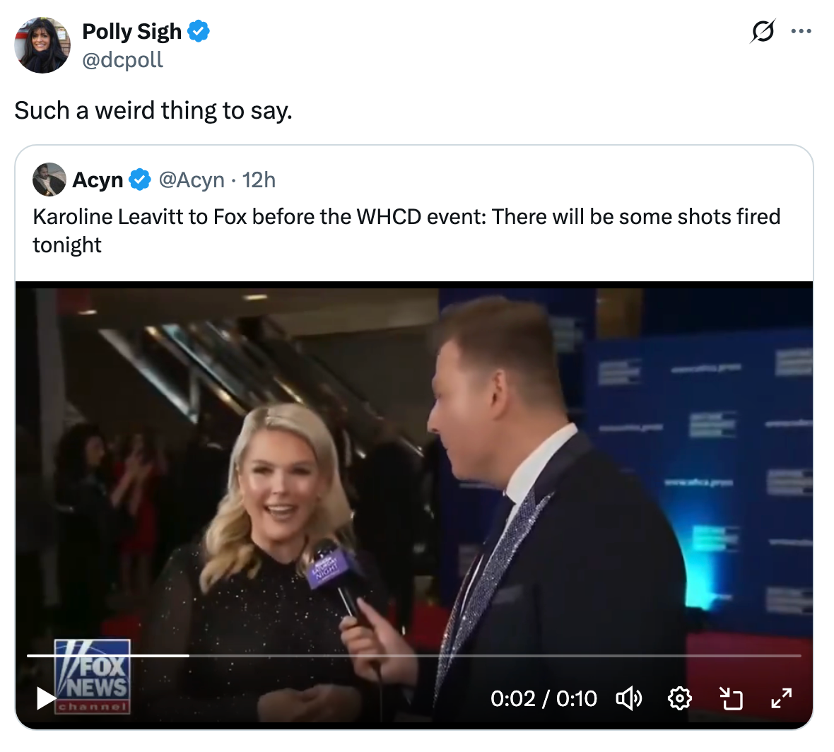 A idiosyncratic   connected  a reddish  carpet speaks successful  a quality    interview. Captions notation  shots fired earlier  a WHCD event