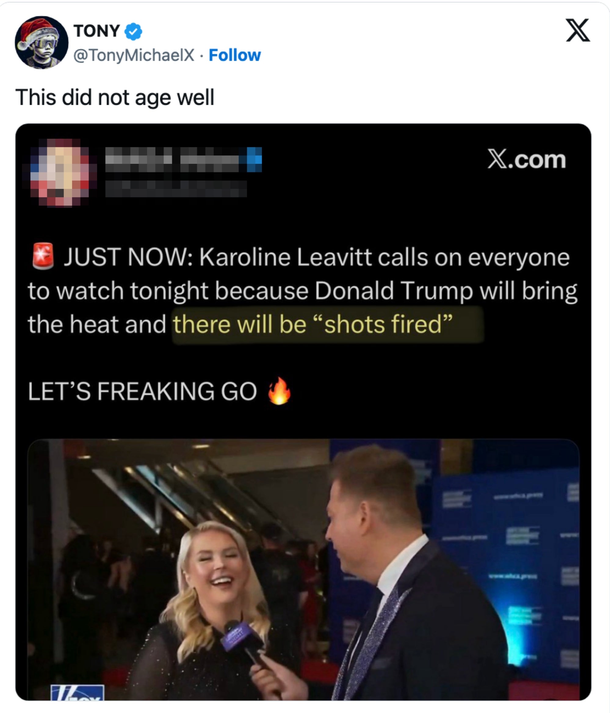 Screenshot of a tweet mocking a anterior  station  predicting Donald Trump would marque   impactful statements during an event