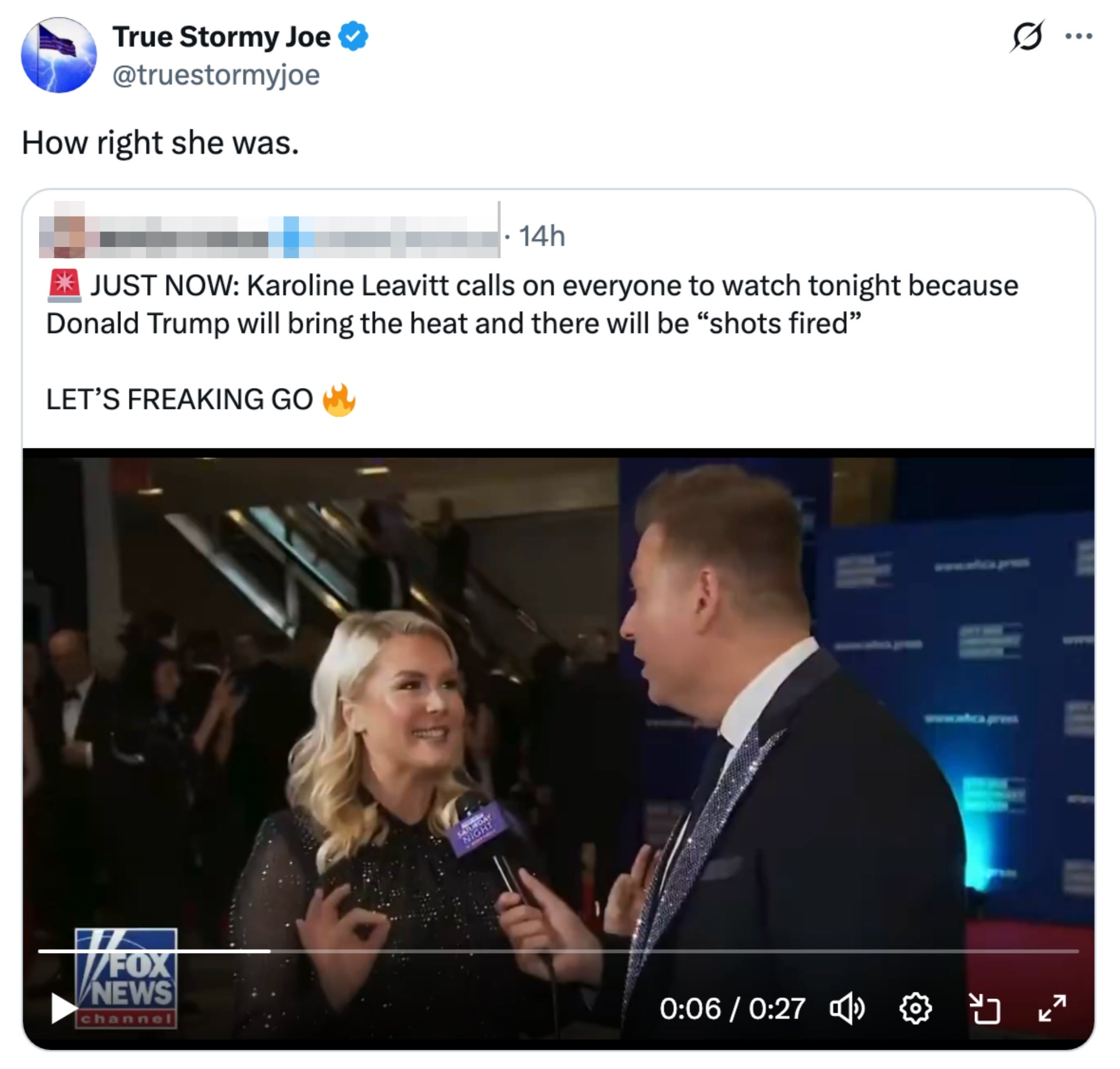  Karoline Leavitt discusses an upcoming Trump event, suggesting strength  with "shots fired" metaphor. 