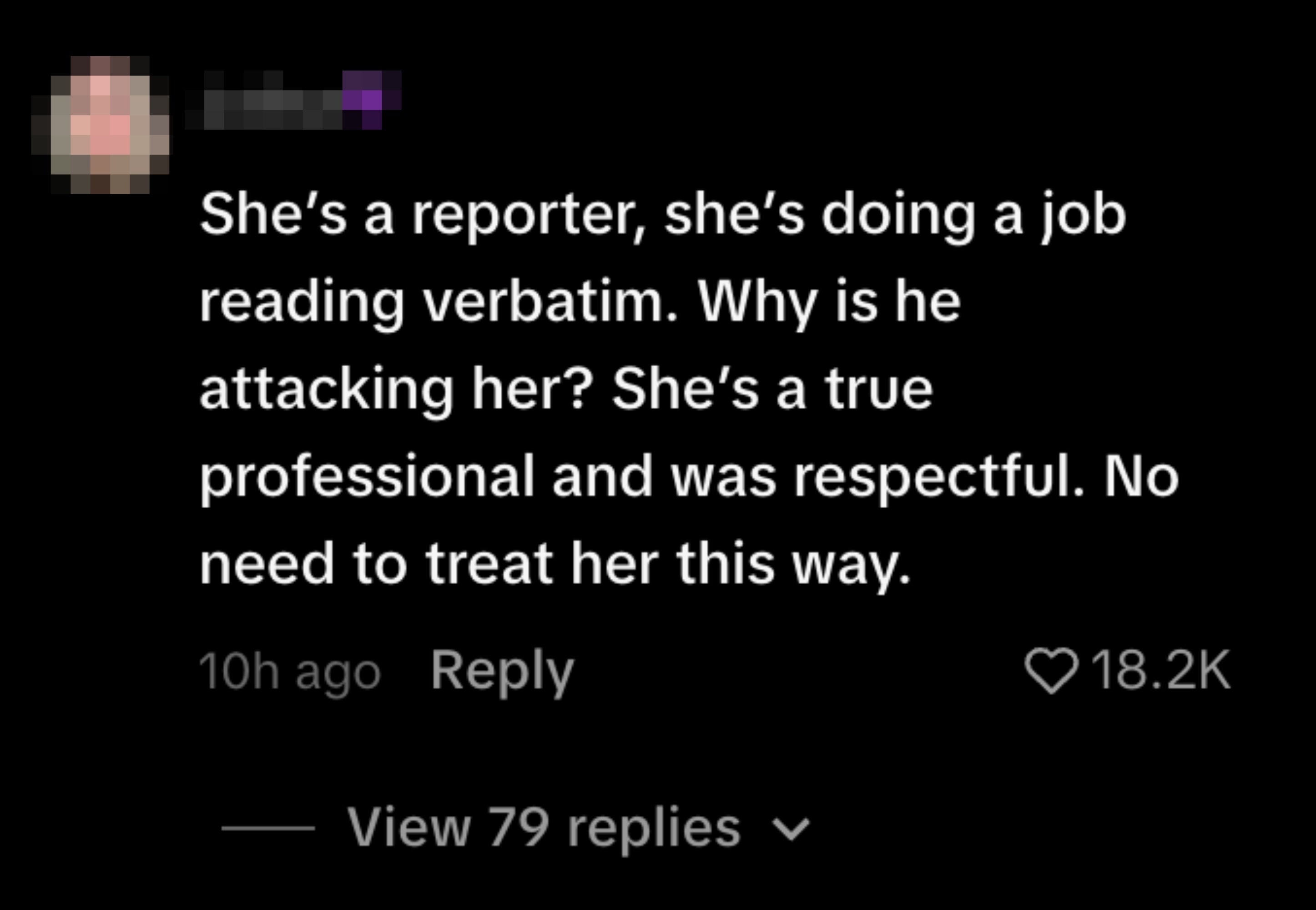 Sosiale medier-innlegg som kritiserer en person for urettferdig behandling av en profesjonell reporter