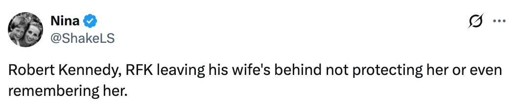 Tweet by idiosyncratic    Nina criticizing Robert Kennedy, RFK, for not protecting oregon  remembering his wife