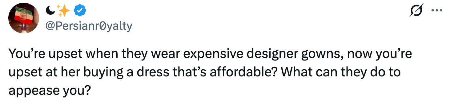 Tweet spørrende kritikk av kjendiser for å ha på seg rimelige kjoler