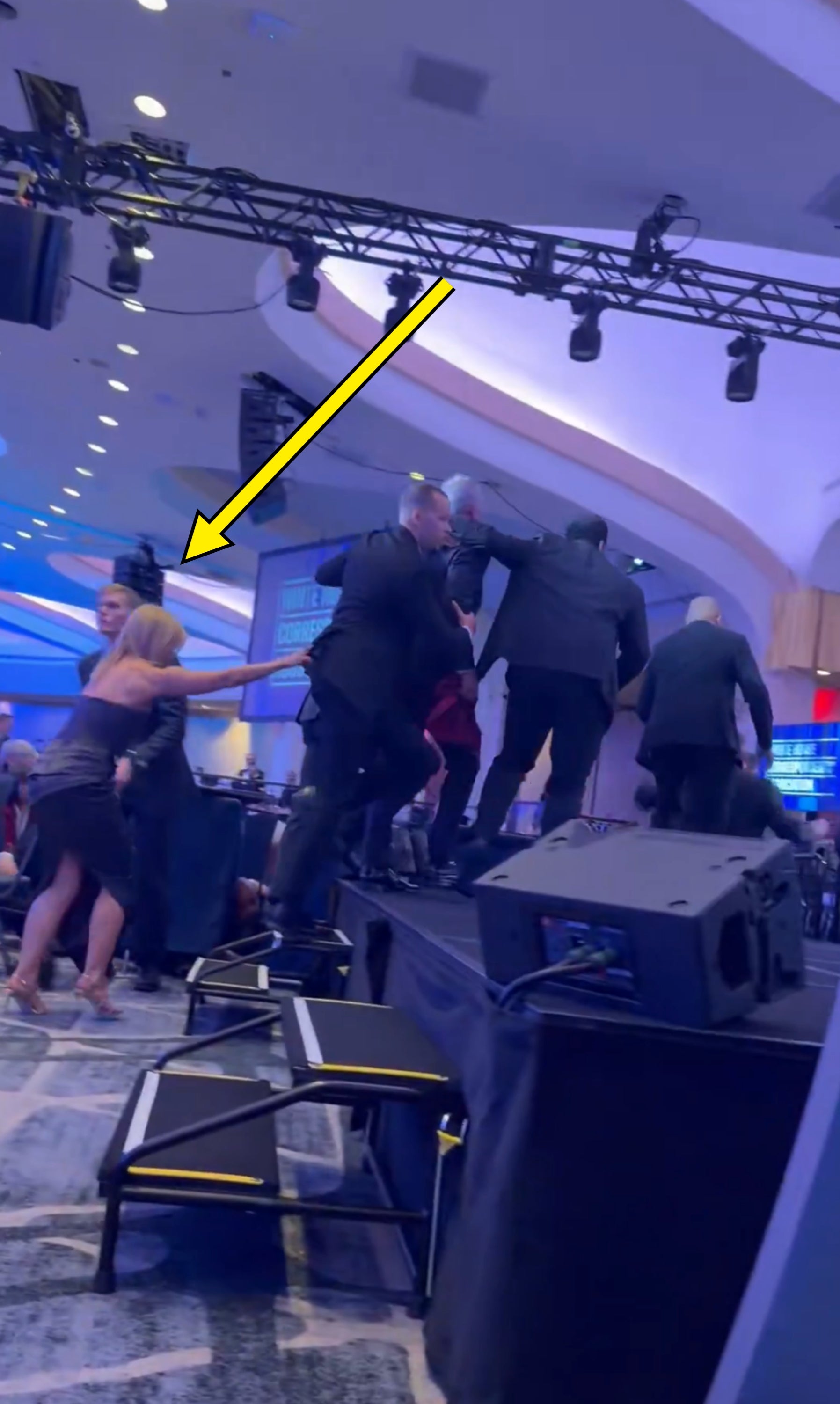 People assistance   idiosyncratic    who tripped arsenic  they were stepping down   from a signifier    astatine  a nationalist   event