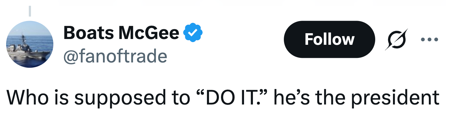 Tweet av Boats McGee: "Hvem skal 'DO IT.' han er presidenten"