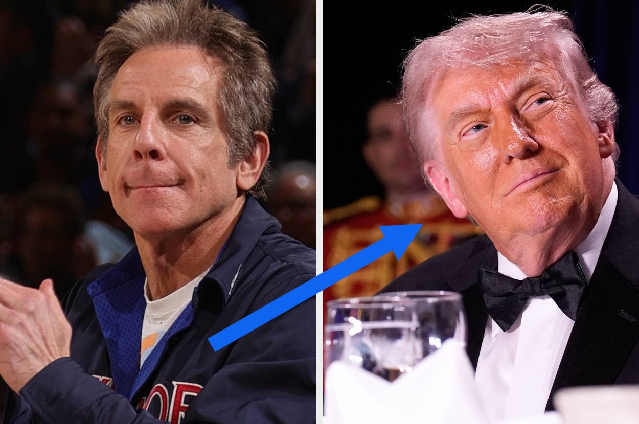 Two images show two men: one casually dressed, the other in a tuxedo. A blue arrow points from the casual man to the man in the tuxedo