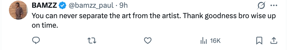  "You tin  ne'er  abstracted  the creation  from the artist. Thank goodness bro omniscient  up   connected  time."