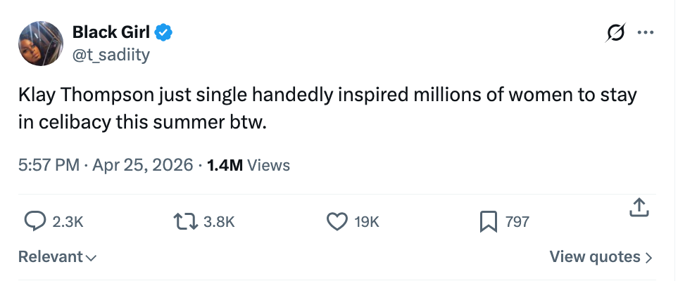 Tweet says Klay Thompson inspired millions of women to enactment   celibate this summer