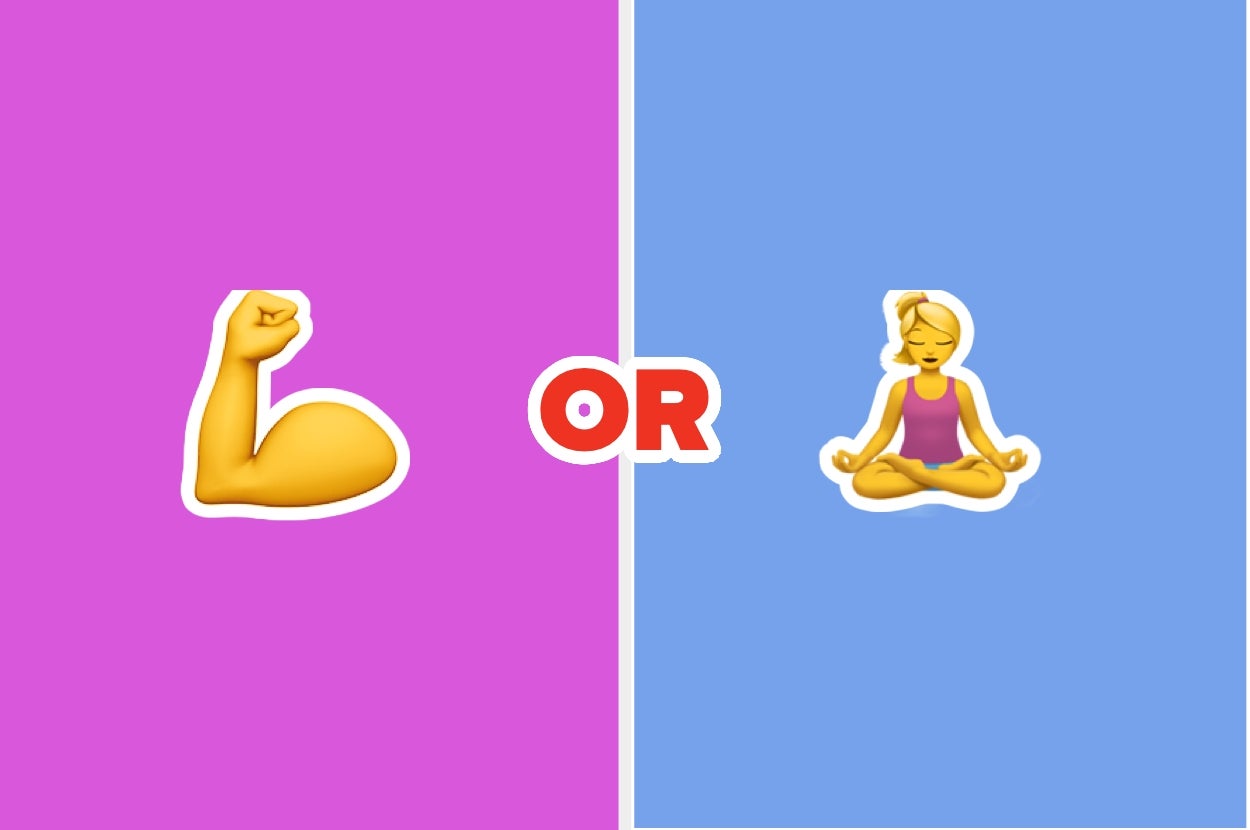 Emoji of a flexing bicep on the left and person meditating on the right, separated by "OR" text