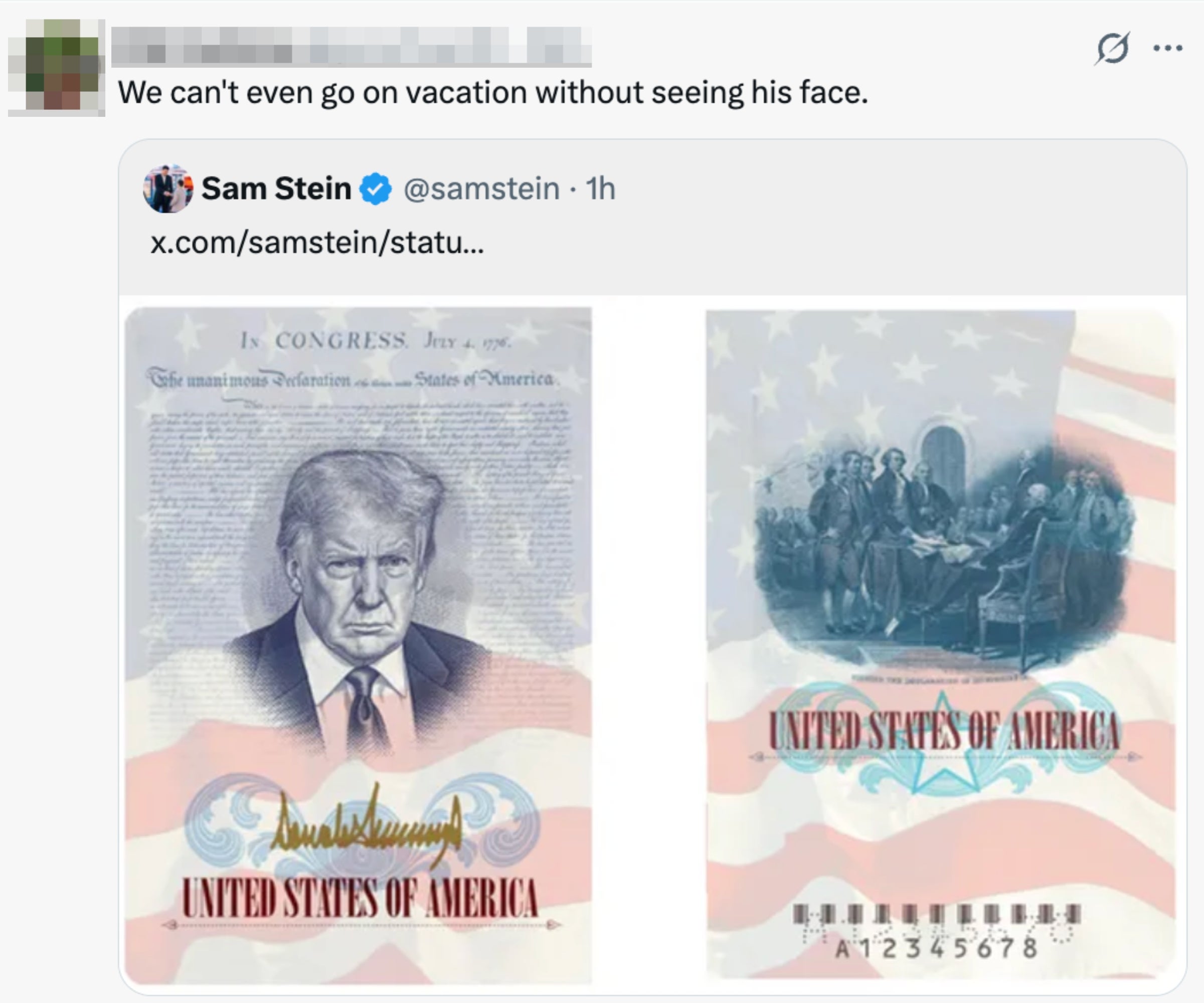 Bilde som viser en digitalt endret amerikanske dollarseddel med en fremtredende offentlig skikkelse som det sentrale bildet