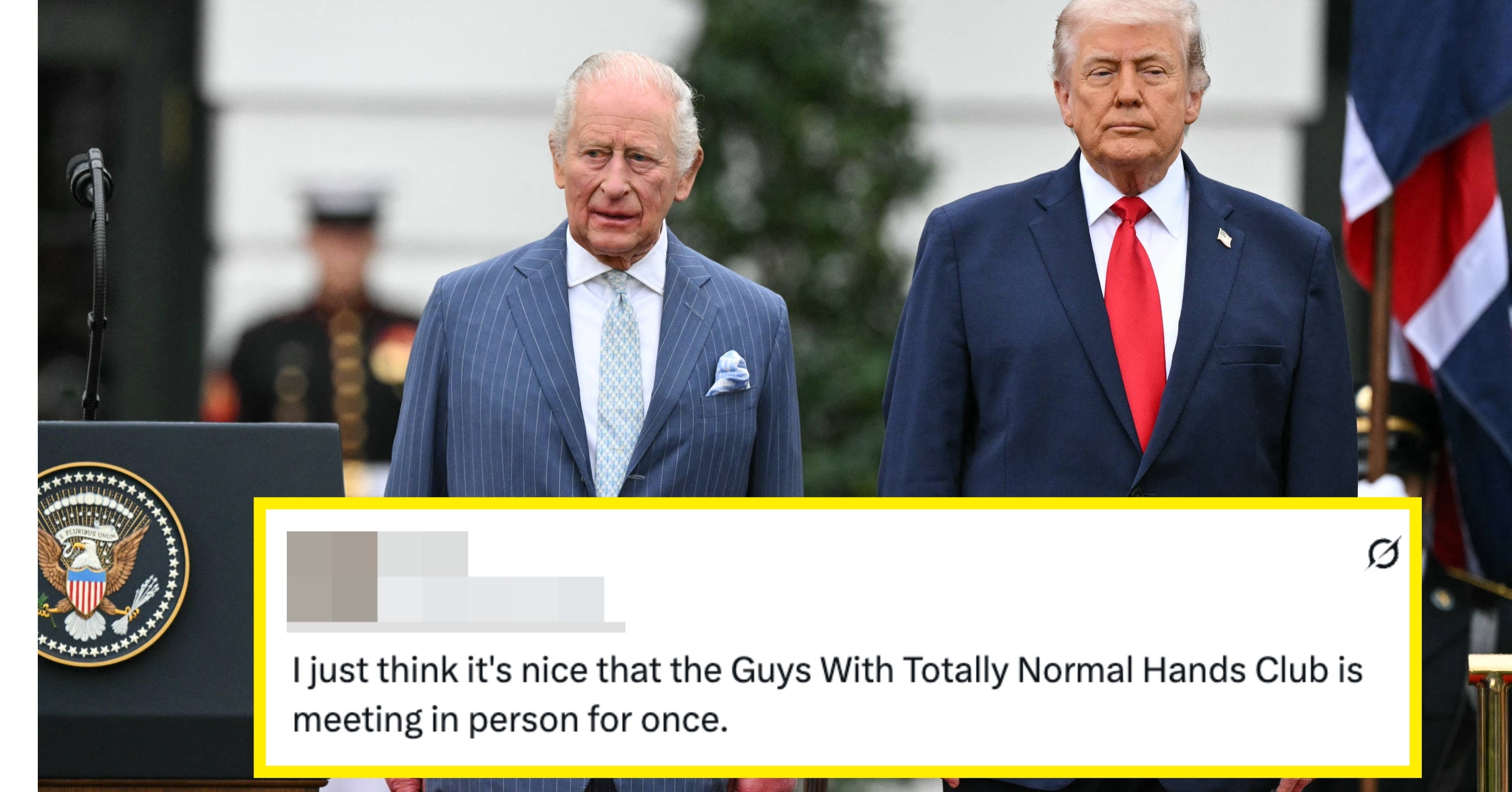 "The Makeup Artist Has To Be Trolling": Trump's And King Charles's Hands Are A MESS During Today's State Visit, And These Photos Are Absolutely Foul