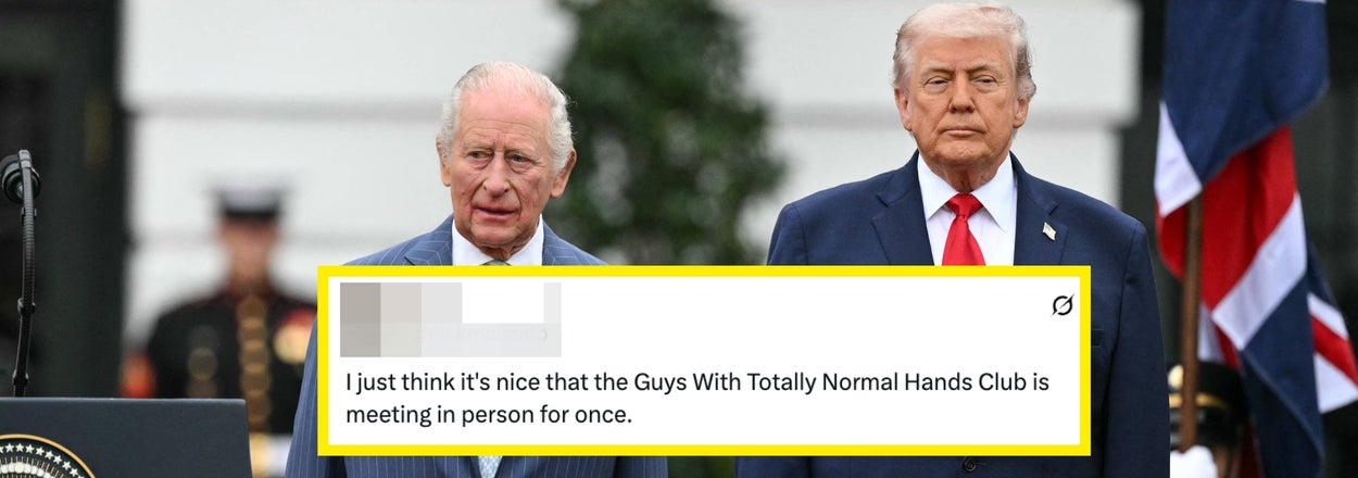 "The Makeup Artist Has To Be Trolling": Trump's And King Charles's Hands Are A MESS During Today's State Visit, And These Photos Are Absolutely Foul