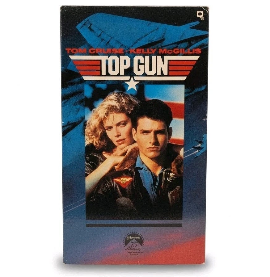 Tom Cruise and Kelly McGillis connected  a retro "Top Gun" VHS cover, with pitchy  graphics and bold title
