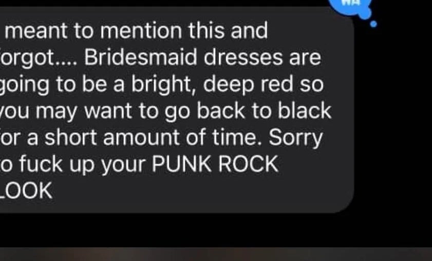 Text connection   astir  bridesmaid dresses being red, suggesting a power   to achromatic  for a punk stone  look
