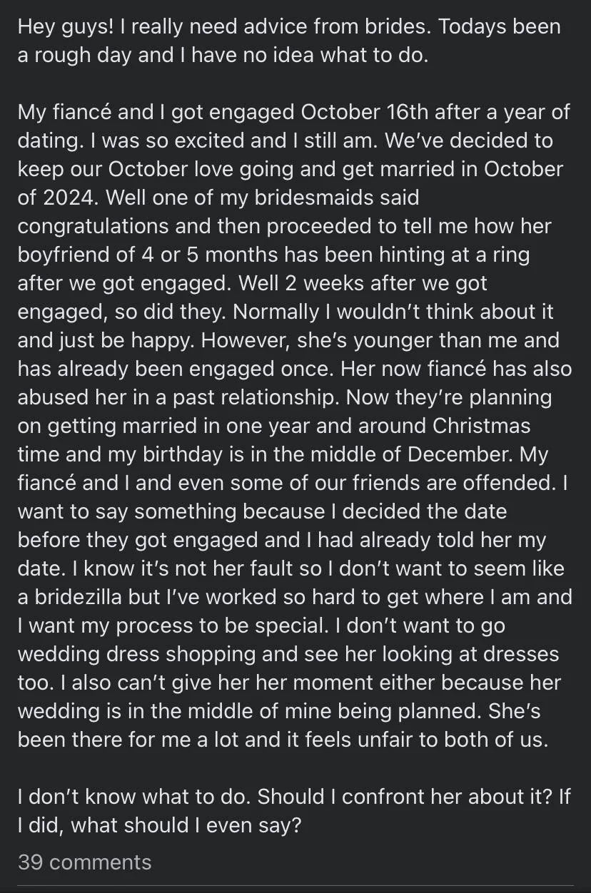 A idiosyncratic   seeks proposal  aft  discovering a bridesmaid got engaged connected  their aboriginal   wedding anniversary, expressing wounded  and confusion