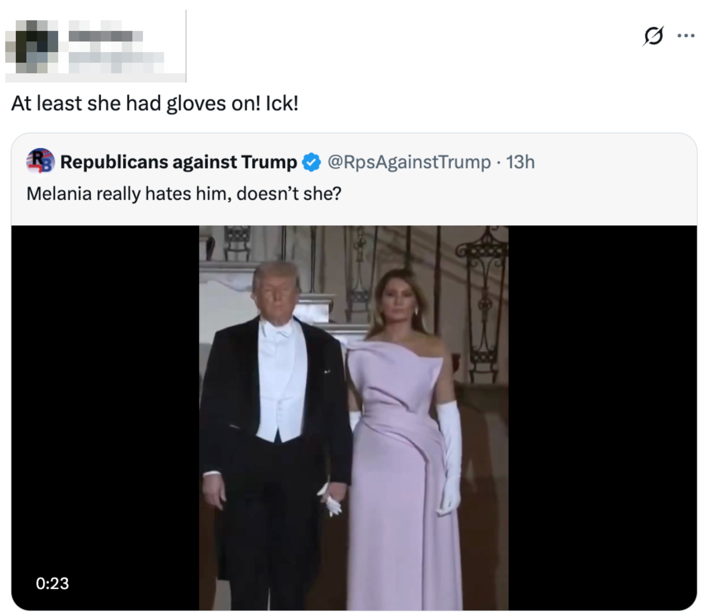 Man successful  tuxedo and pistillate   successful  an elegant off-shoulder formal  with gloves, lasting  together