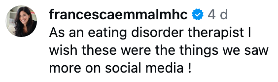 A idiosyncratic   expresses a tendency  for much  affirmative  contented  connected  societal  media, emphasizing their position  arsenic  an eating upset  therapist