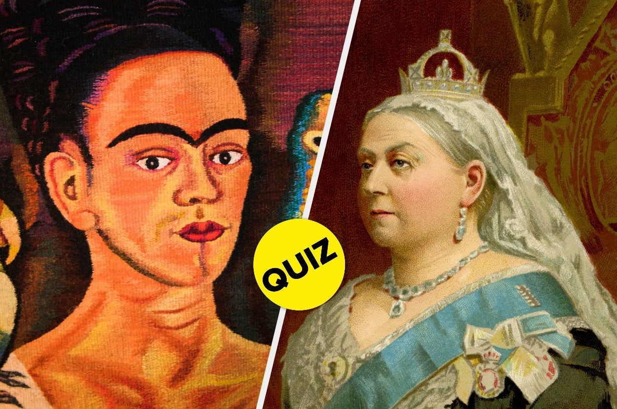 Two side-by-side portraits of historical figures, with a "Quiz" button in the center