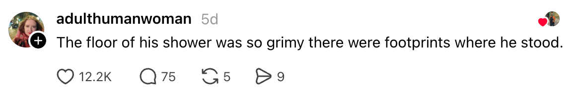 Comment astir  a grimy ablution  level  showing footprints, with engagement stats below