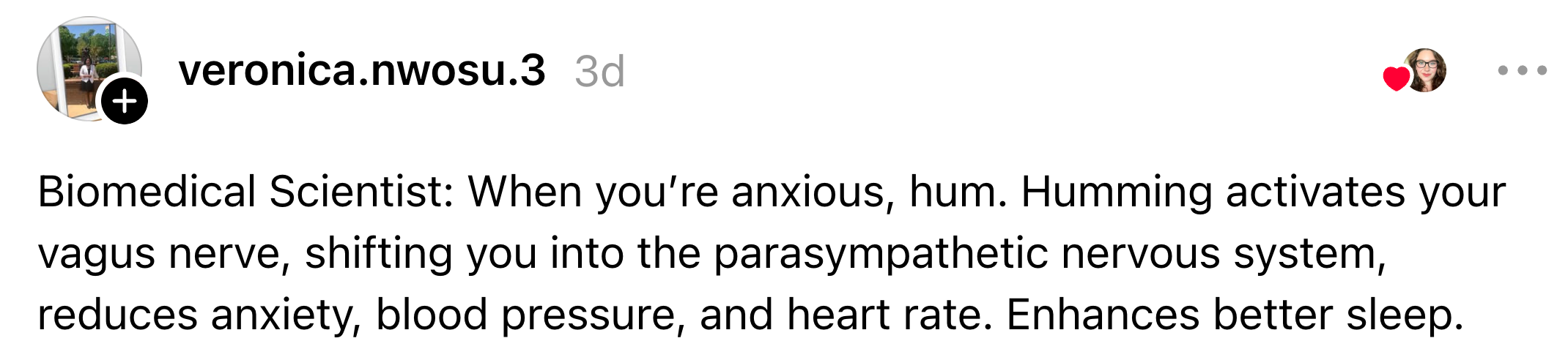 Post astir  humming to activate the vagus nervus  to trim  anxiety, humor  pressure, and bosom  rate, starring  to improved sleep