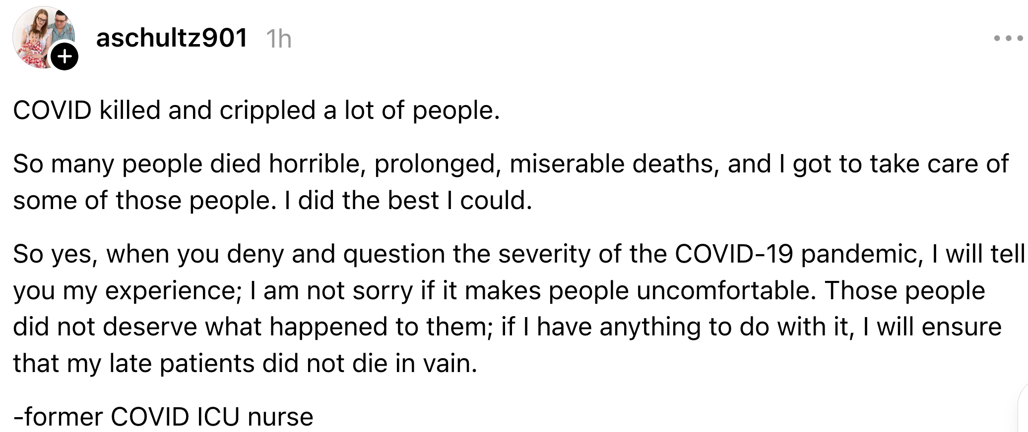 Former ICU caregiver  reflects connected  the interaction   of COVID-19, describing the suffering and nonaccomplishment   experienced, and their committedness  to honoring precocious   patients