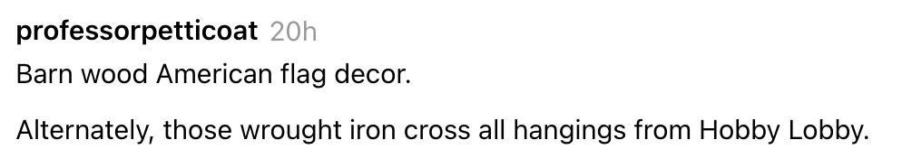 Text speech  comparing barn wood   American emblem  decor and wrought robust  transverse  hangings from Hobby Lobby