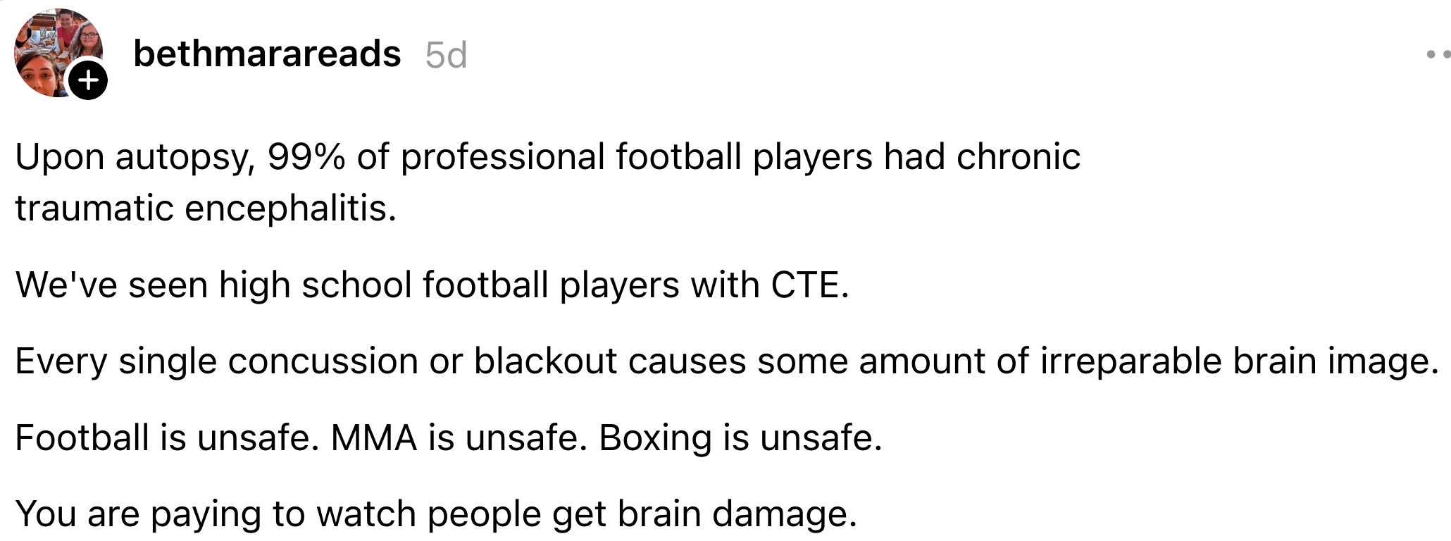  Discusses precocious   rates of CTE successful  shot   players, mentions dangers of concussions successful  interaction  sports, and highlights semipermanent  encephalon  harm  concerns