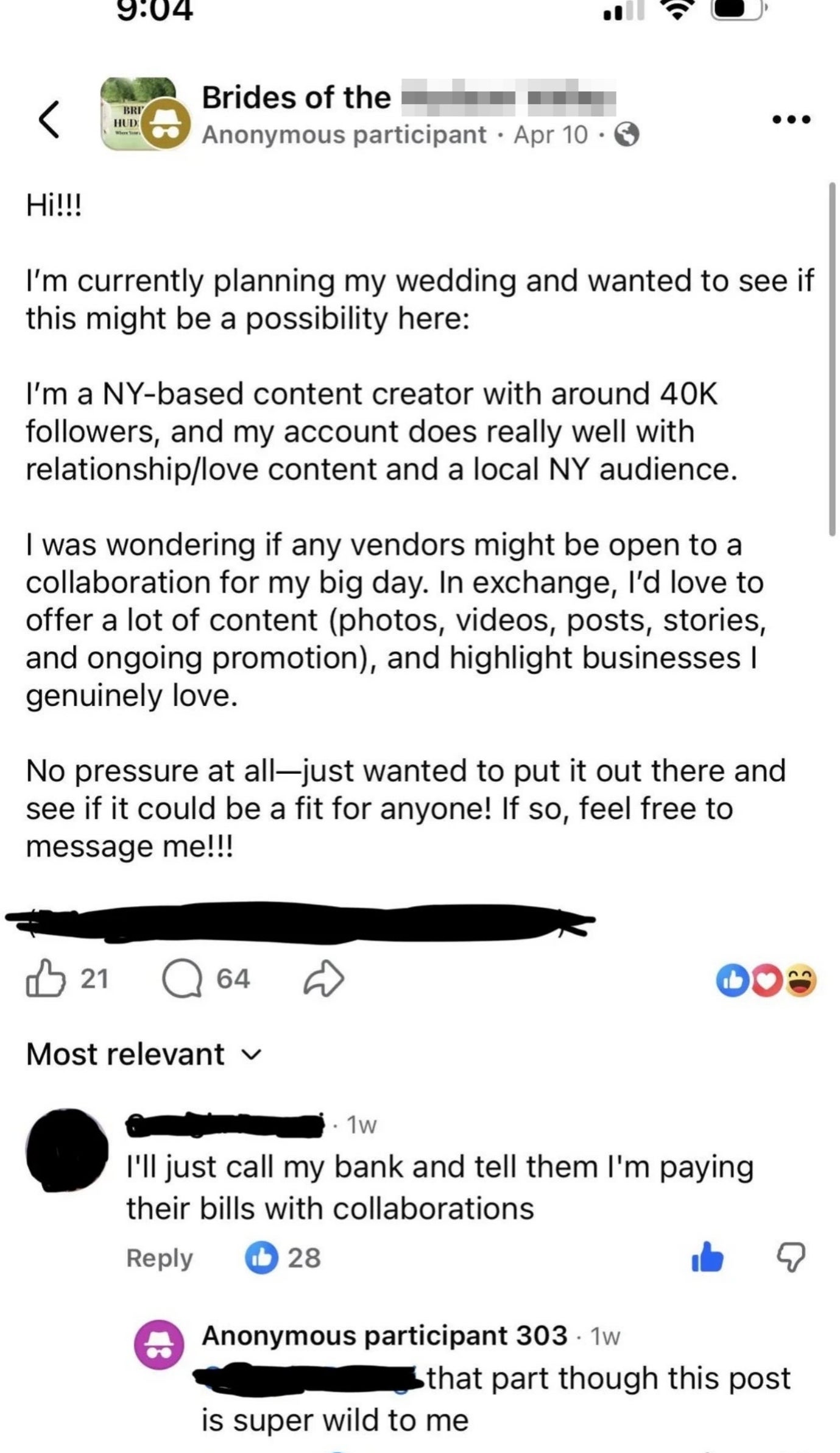 A contented  creator with 40K followers seeks NY-based brands for collaborations related to weddings, events, oregon  promotions. Open to anyone interested