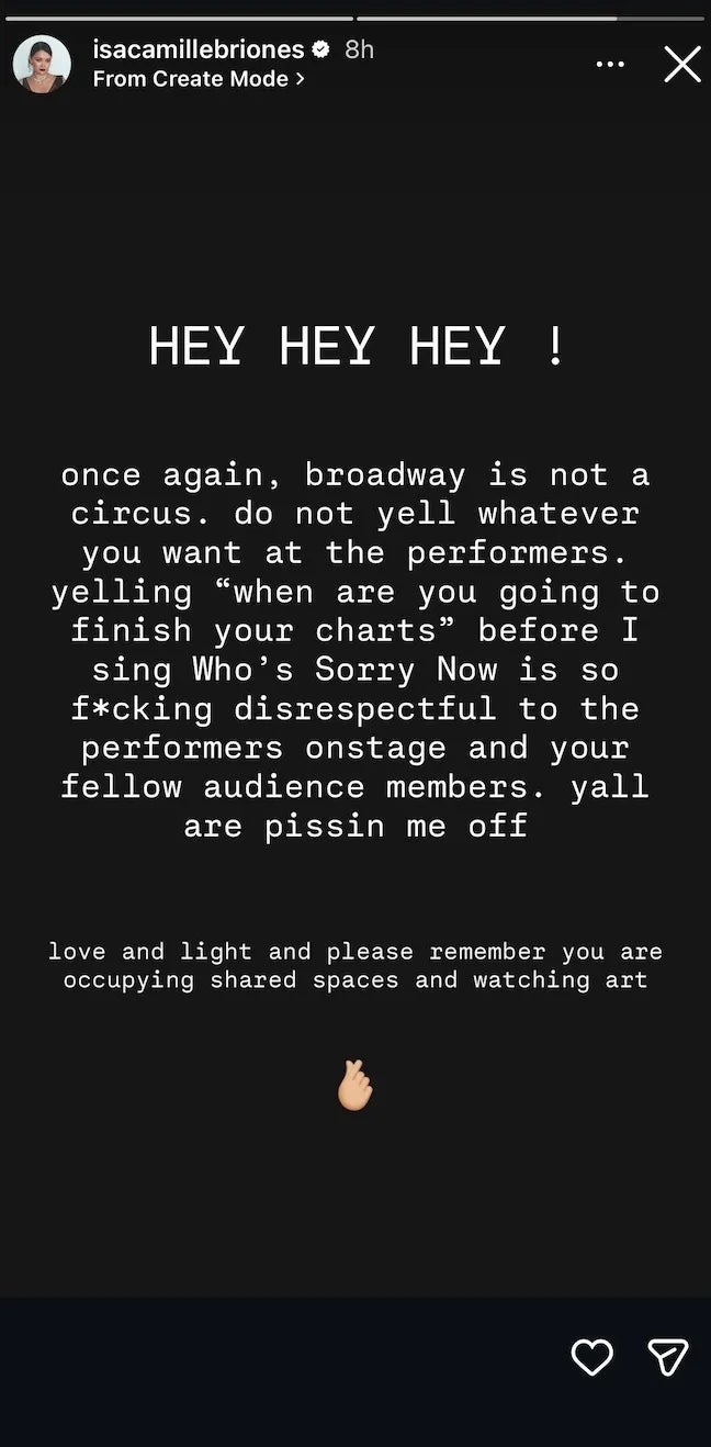 Text saying Broadway isn't a circus, urges assemblage  not to outcry   astatine  performers, and emphasizes respecting theatre  spaces