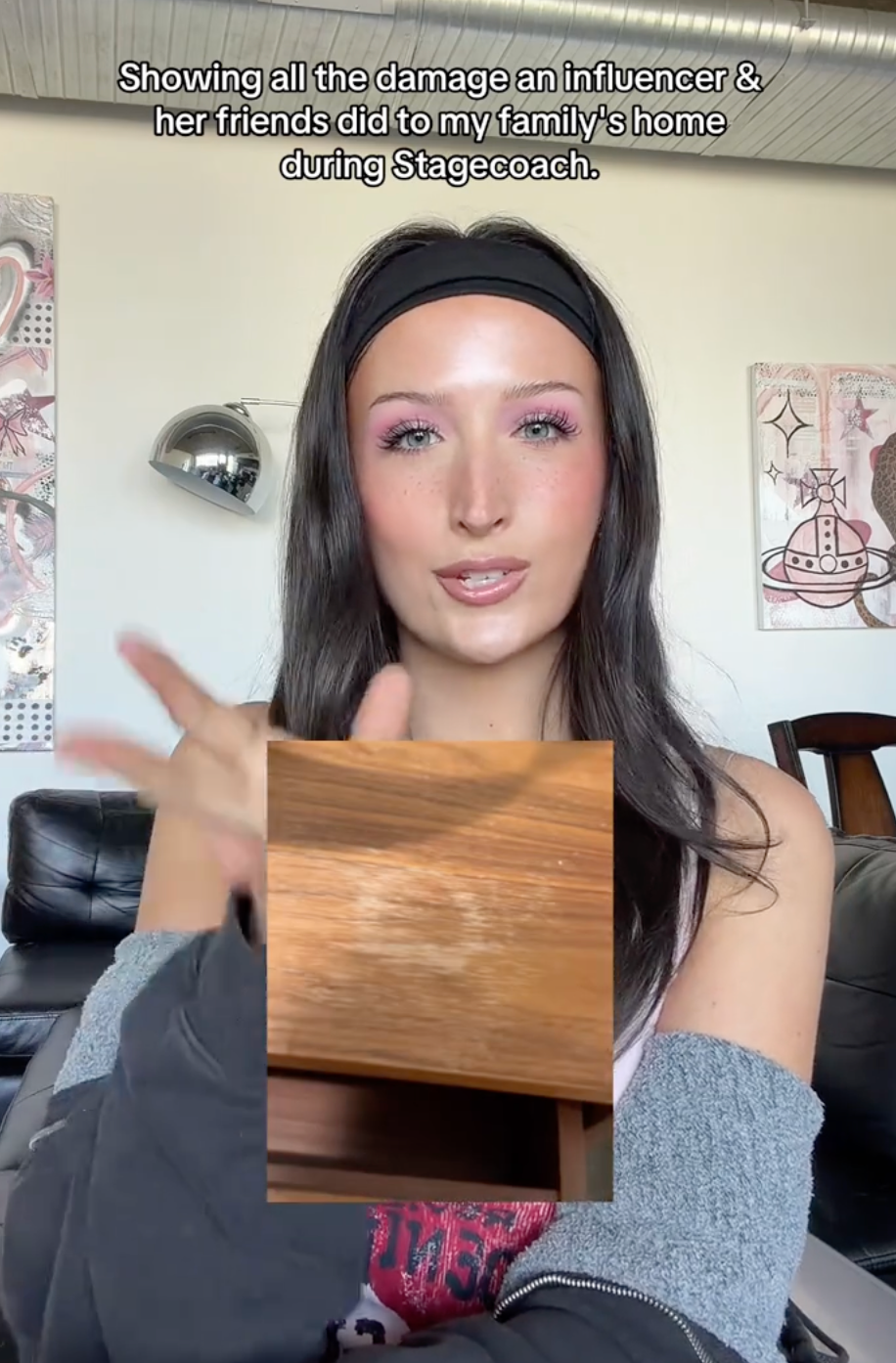Person successful  a casual outfit speaking astir  harm  to their location  caused by an influencer and friends during Stagecoach, with woody  aboveground  shown