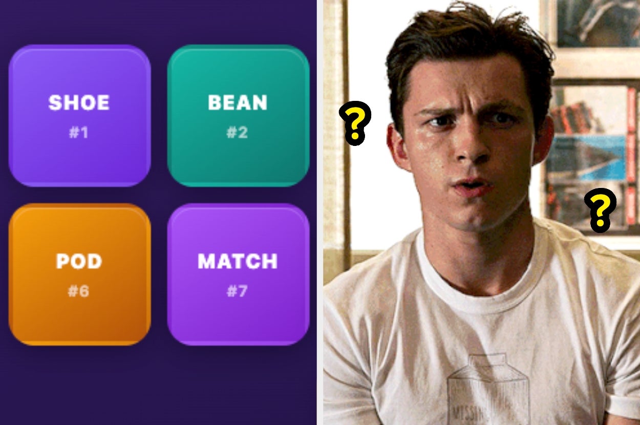 Four labeled squares with numbers on left; person on right looking puzzled with question marks. Associated with game content