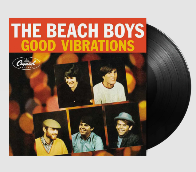 Vinyl grounds   of The Beach Boys' "Good Vibrations" medium  screen  with set  subordinate   photos