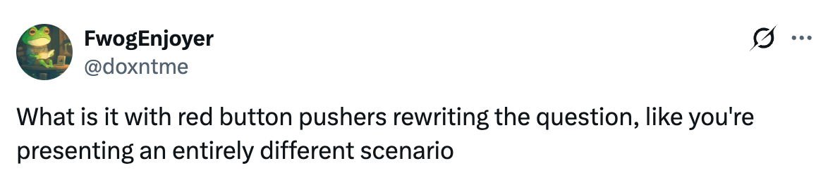 Tweet spørsmål om hvorfor folk endrer spørsmål, sammenligne det med å endre scenarier