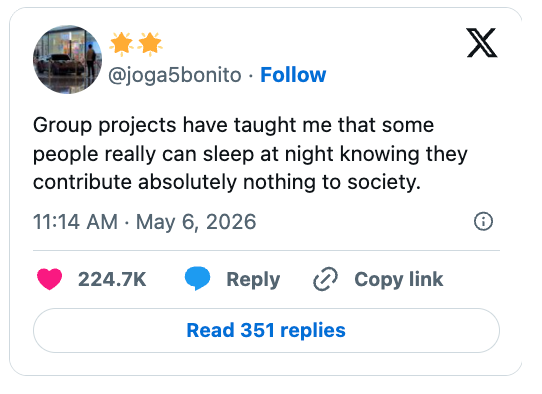 Social media station  joking astir  radical  projects and radical   not contributing. 224.7K likes