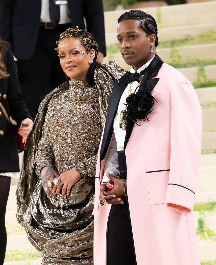 Rihanna and ASAP Rocky in elaborate, stylish attire at the Met Gala