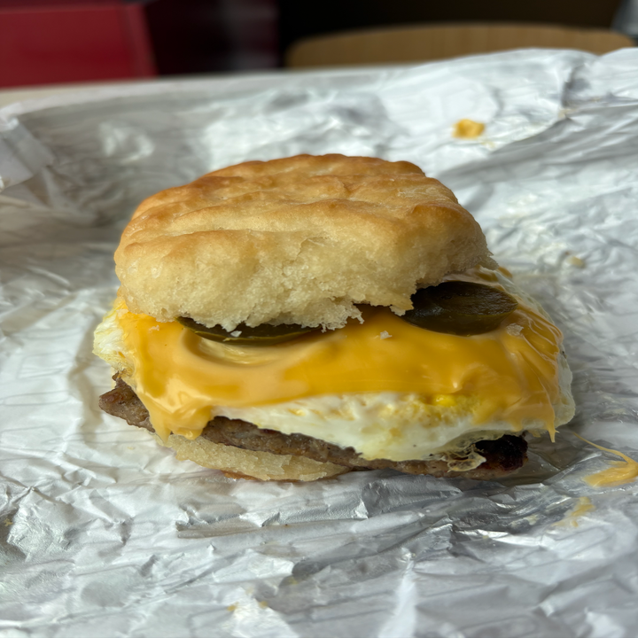 Wendy's jalapeño breakfast biscuit sandwich with sausage