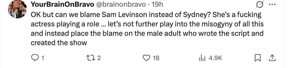 Tweet criticizing blasted  placed connected  an histrion   for a role, suggesting the blasted  should beryllium  connected  the antheral  writer   and creator instead