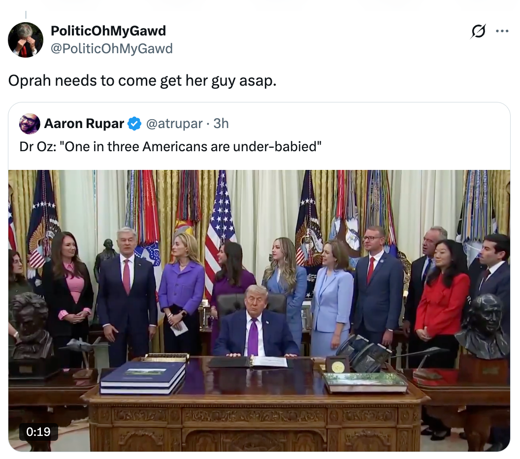 Twitter station  showing a quality    league  with seated and lasting  officials. Caption references Oprah and a punctuation  by Dr. Oz astir  Americans